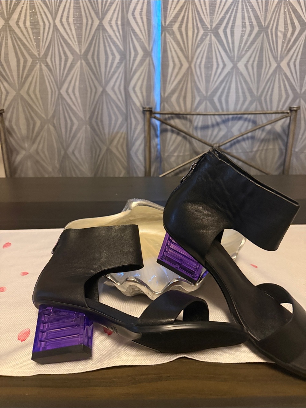 Women's Black Ankle Booties with Purple Block Heel